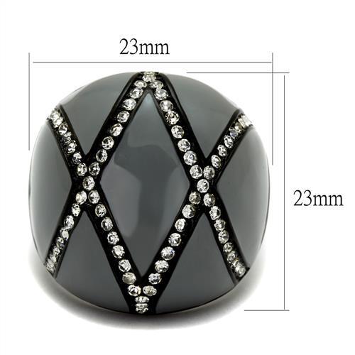 TK2216 - IP Black(Ion Plating) Stainless Steel Ring with Top Grade Crystal  in Clear - Joyeria Lady