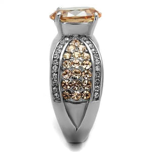 TK2249 - High polished (no plating) Stainless Steel Ring with AAA Grade CZ  in Champagne