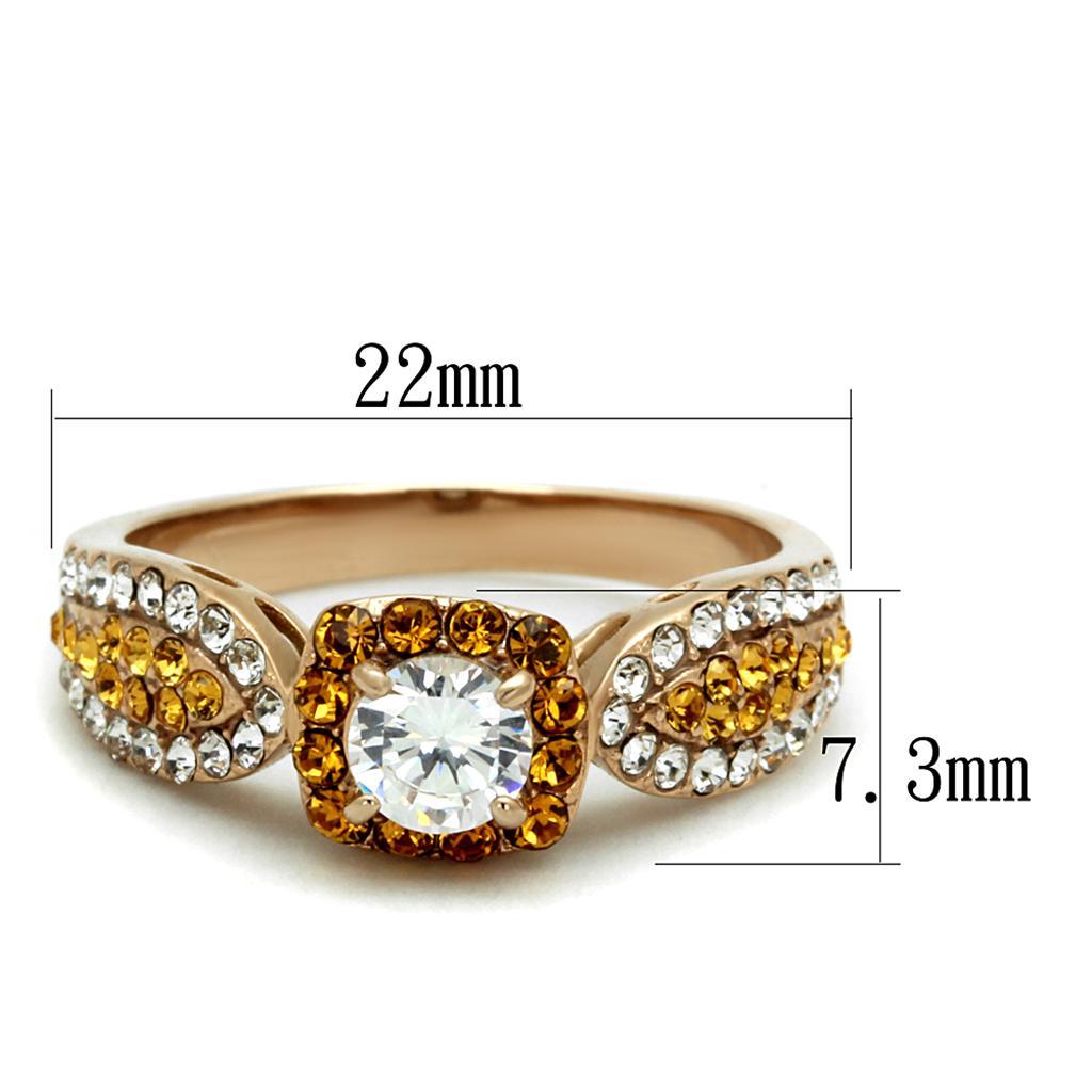 TK2250 - IP Rose Gold(Ion Plating) Stainless Steel Ring with AAA Grade CZ  in Clear - Joyeria Lady