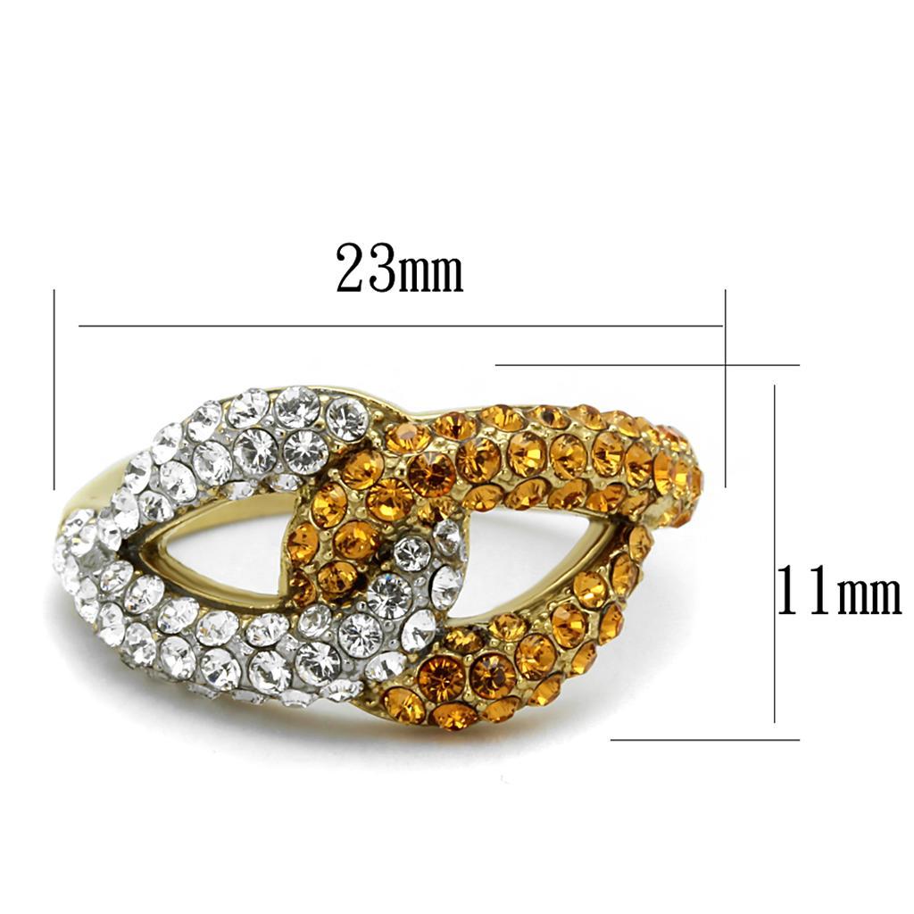 TK2251 - Two-Tone IP Gold (Ion Plating) Stainless Steel Ring with Top Grade Crystal  in Topaz - Joyeria Lady