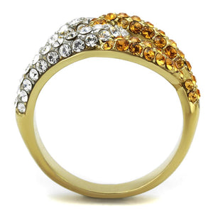 TK2251 - Two-Tone IP Gold (Ion Plating) Stainless Steel Ring with Top Grade Crystal  in Topaz