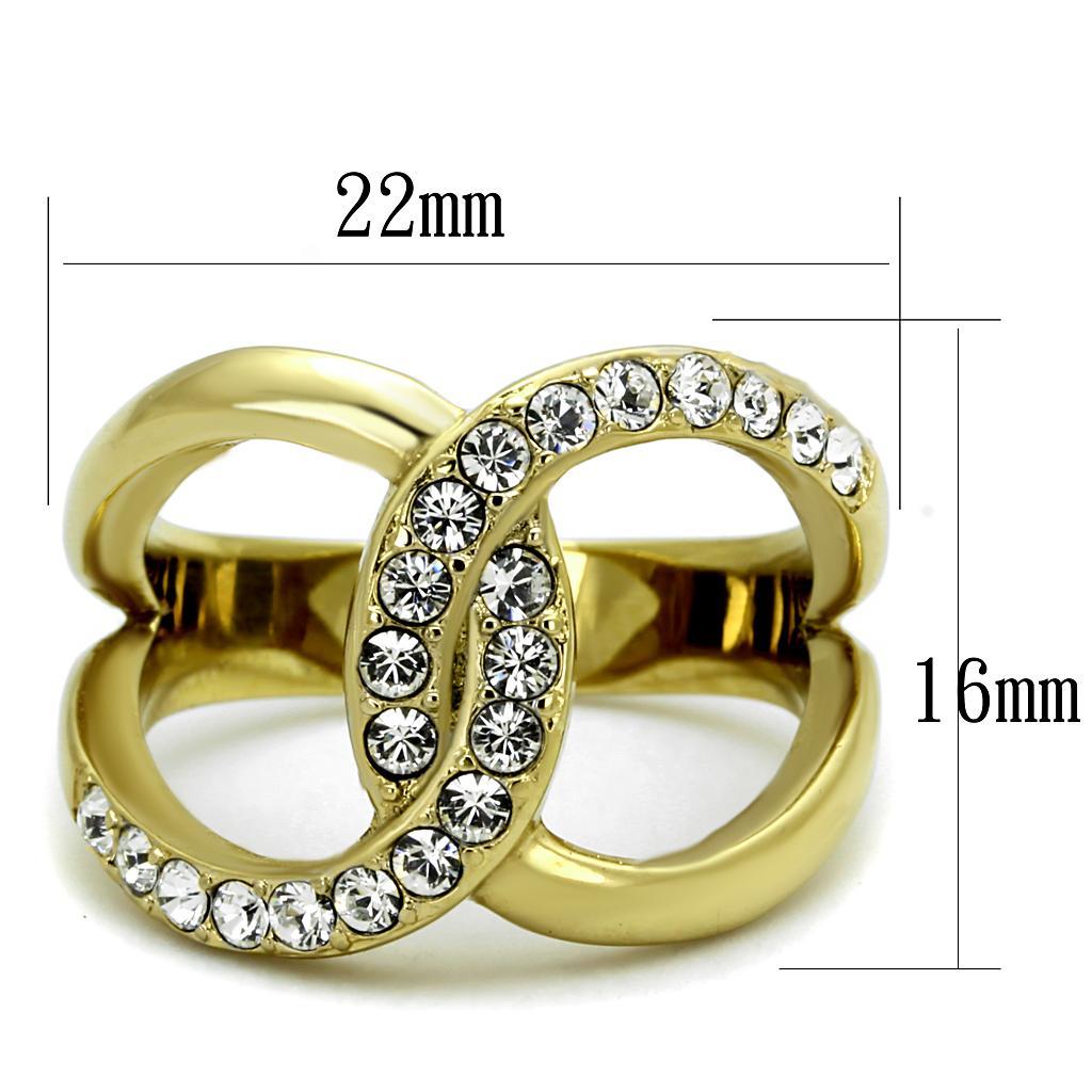 TK2253 - Two-Tone IP Gold (Ion Plating) Stainless Steel Ring with Top Grade Crystal  in Clear - Joyeria Lady