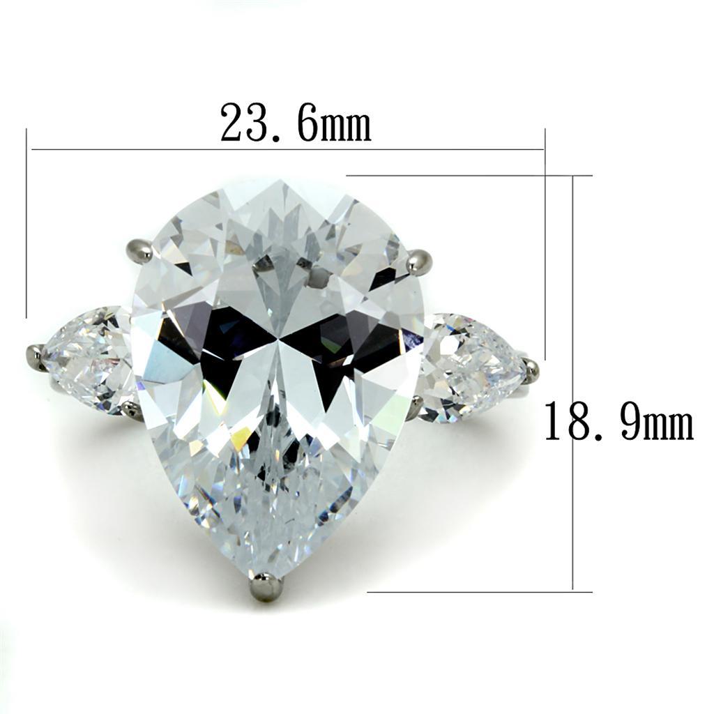 TK2256 - High polished (no plating) Stainless Steel Ring with AAA Grade CZ  in Clear - Joyeria Lady