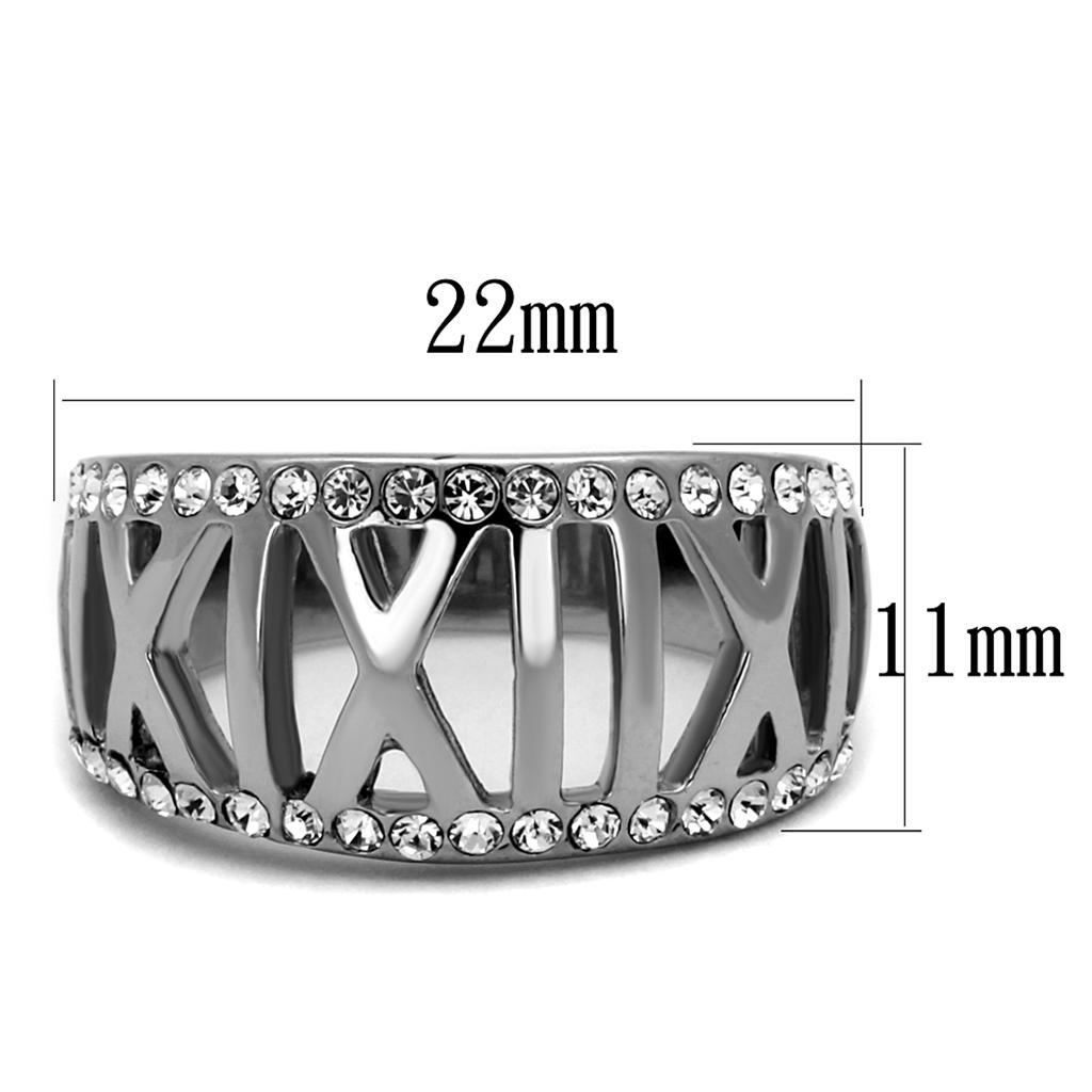 TK2257 - High polished (no plating) Stainless Steel Ring with Top Grade Crystal  in Clear - Joyeria Lady