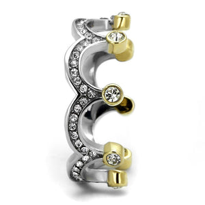 TK2258 - Two-Tone IP Gold (Ion Plating) Stainless Steel Ring with Top Grade Crystal  in Clear