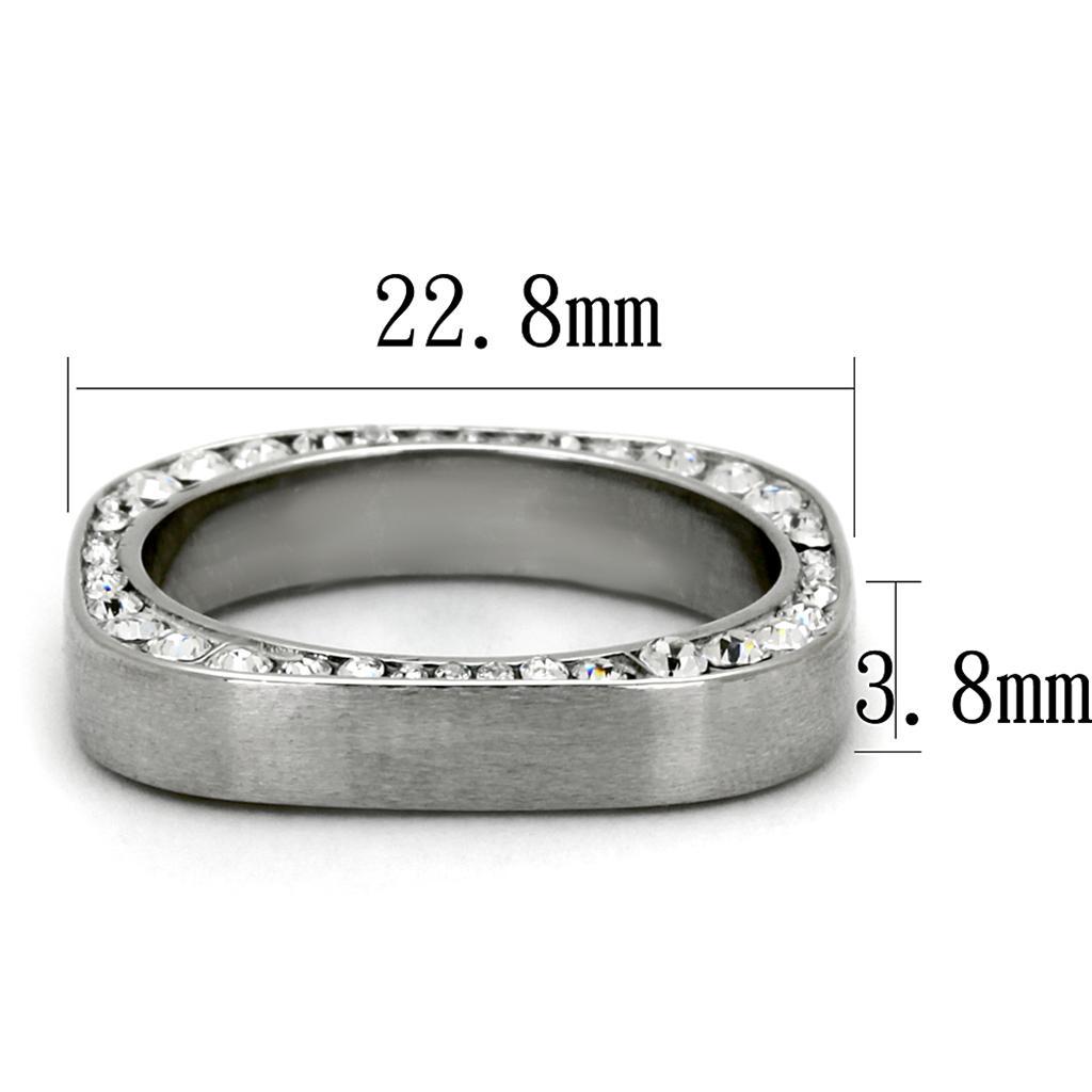 TK2261 - High polished (no plating) Stainless Steel Ring with Top Grade Crystal  in Clear - Joyeria Lady