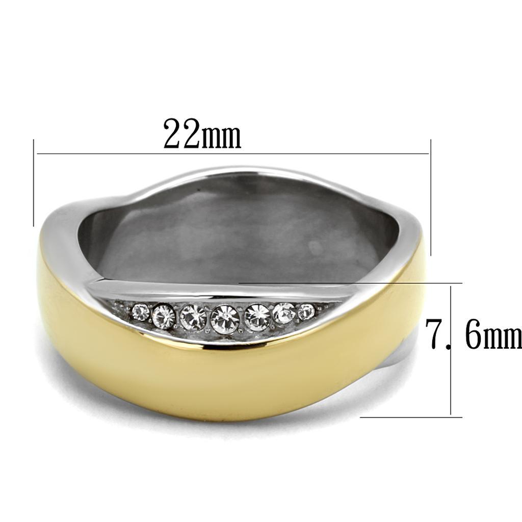 TK2264 - Two-Tone IP Gold (Ion Plating) Stainless Steel Ring with Top Grade Crystal  in Clear - Joyeria Lady