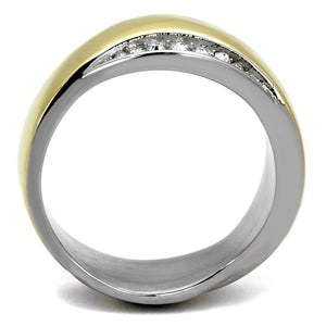 TK2264 - Two-Tone IP Gold (Ion Plating) Stainless Steel Ring with Top Grade Crystal  in Clear