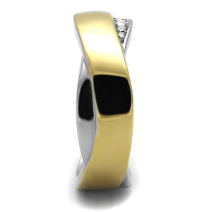 TK2264 - Two-Tone IP Gold (Ion Plating) Stainless Steel Ring with Top Grade Crystal  in Clear