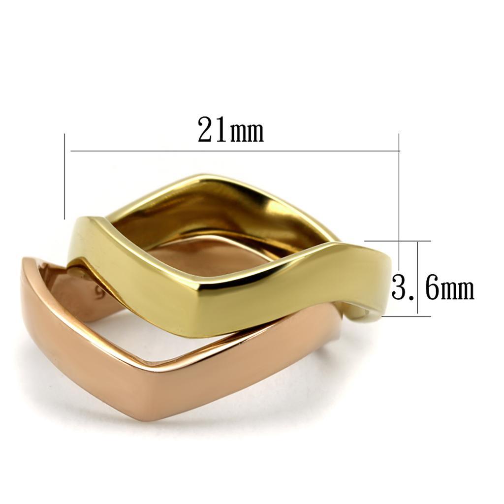 TK2265 - IP Gold & IP Rose Gold (Ion Plating) Stainless Steel Ring with No Stone - Joyeria Lady