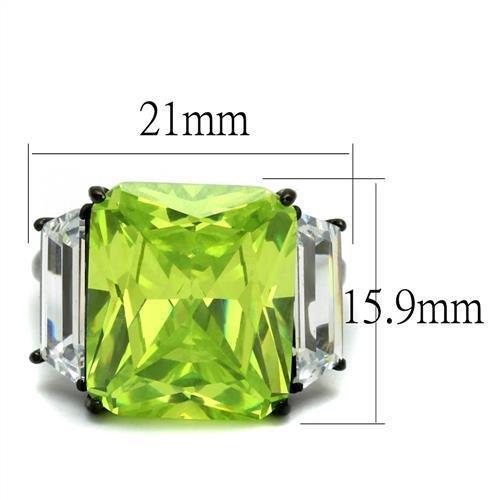TK2275 - IP Black(Ion Plating) Stainless Steel Ring with AAA Grade CZ  in Apple Green color - Joyeria Lady