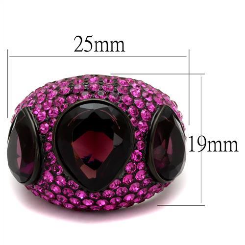 TK2276 - IP Black(Ion Plating) Stainless Steel Ring with Synthetic Synthetic Glass in Amethyst - Joyeria Lady