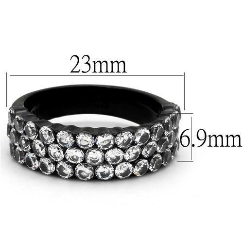 TK2277 - IP Black(Ion Plating) Stainless Steel Ring with AAA Grade CZ  in Clear - Joyeria Lady