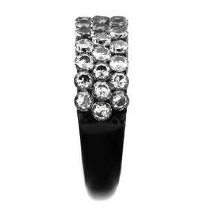 TK2277 - IP Black(Ion Plating) Stainless Steel Ring with AAA Grade CZ  in Clear
