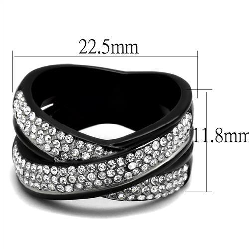 TK2278 - Two-Tone IP Black (Ion Plating) Stainless Steel Ring with Top Grade Crystal  in Clear - Joyeria Lady