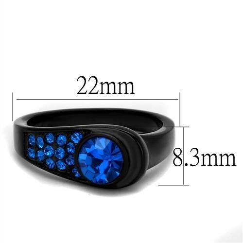TK2279 - IP Black(Ion Plating) Stainless Steel Ring with Top Grade Crystal  in Capri Blue - Joyeria Lady