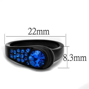 TK2279 - IP Black(Ion Plating) Stainless Steel Ring with Top Grade Crystal  in Capri Blue