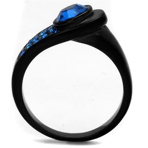 TK2279 - IP Black(Ion Plating) Stainless Steel Ring with Top Grade Crystal  in Capri Blue