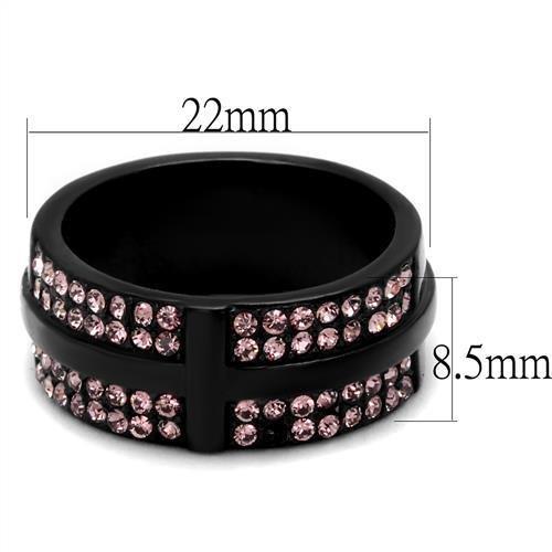 TK2280 - IP Black(Ion Plating) Stainless Steel Ring with Top Grade Crystal  in Light Amethyst - Joyeria Lady