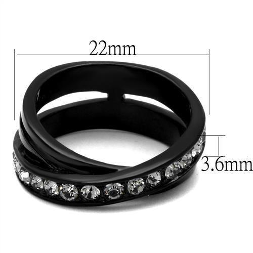 TK2281 - IP Black(Ion Plating) Stainless Steel Ring with Top Grade Crystal  in Black Diamond - Joyeria Lady