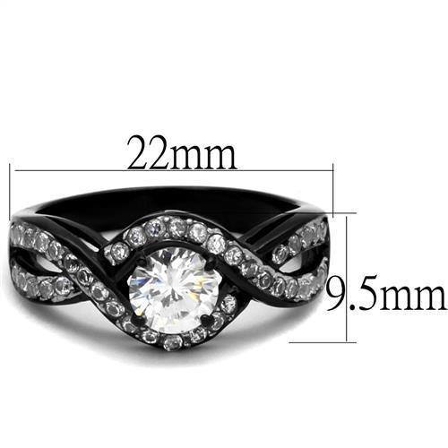 TK2282 - Two-Tone IP Black (Ion Plating) Stainless Steel Ring with AAA Grade CZ  in Clear - Joyeria Lady