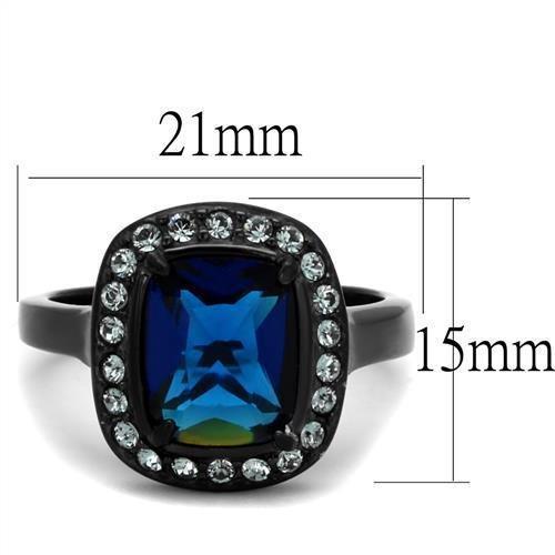 TK2283 - Two-Tone IP Black (Ion Plating) Stainless Steel Ring with Synthetic Synthetic Glass in Montana - Joyeria Lady