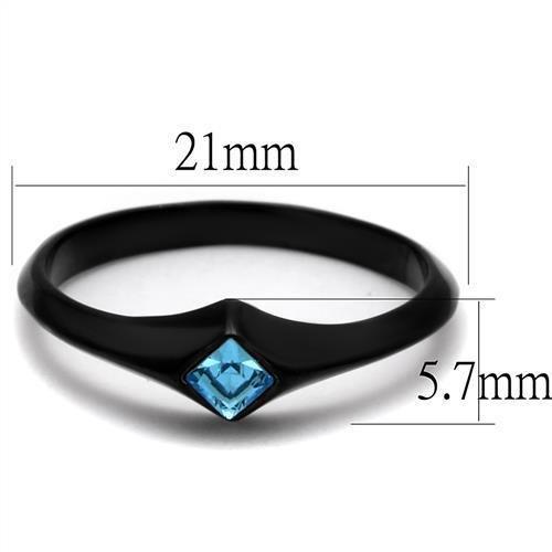 TK2284 - IP Black(Ion Plating) Stainless Steel Ring with Top Grade Crystal  in Sea Blue - Joyeria Lady