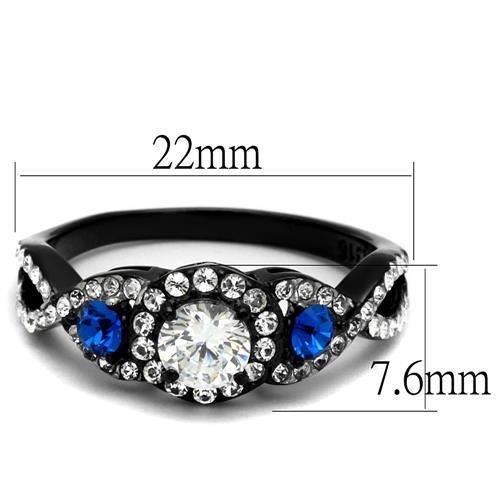 TK2286 - Two-Tone IP Black (Ion Plating) Stainless Steel Ring with AAA Grade CZ  in Clear - Joyeria Lady