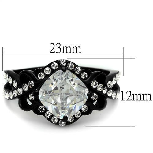 TK2288 - IP Black(Ion Plating) Stainless Steel Ring with AAA Grade CZ  in Clear - Joyeria Lady