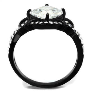 TK2288 - IP Black(Ion Plating) Stainless Steel Ring with AAA Grade CZ  in Clear