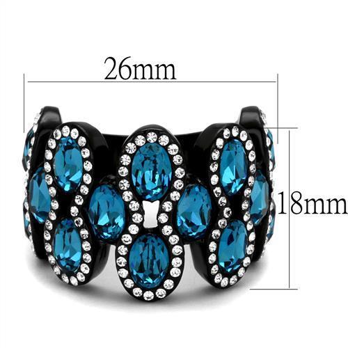 TK2289 - IP Black(Ion Plating) Stainless Steel Ring with Top Grade Crystal  in Aquamarine - Joyeria Lady
