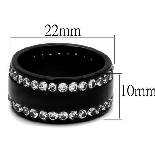 TK2290 - IP Black(Ion Plating) Stainless Steel Ring with AAA Grade CZ  in Clear - Joyeria Lady