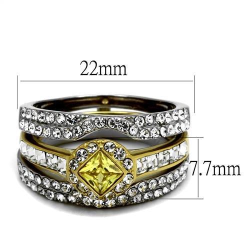 TK2291 - Two-Tone IP Gold (Ion Plating) Stainless Steel Ring with AAA Grade CZ  in Topaz - Joyeria Lady