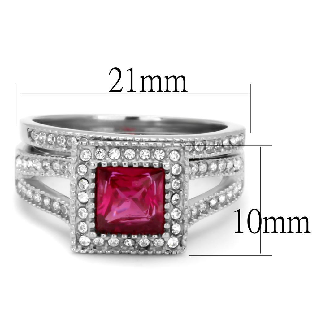 TK2293 - High polished (no plating) Stainless Steel Ring with AAA Grade CZ  in Ruby - Joyeria Lady