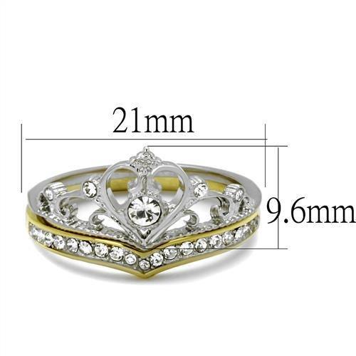 TK2294 - Two-Tone IP Gold (Ion Plating) Stainless Steel Ring with Top Grade Crystal  in Clear - Joyeria Lady