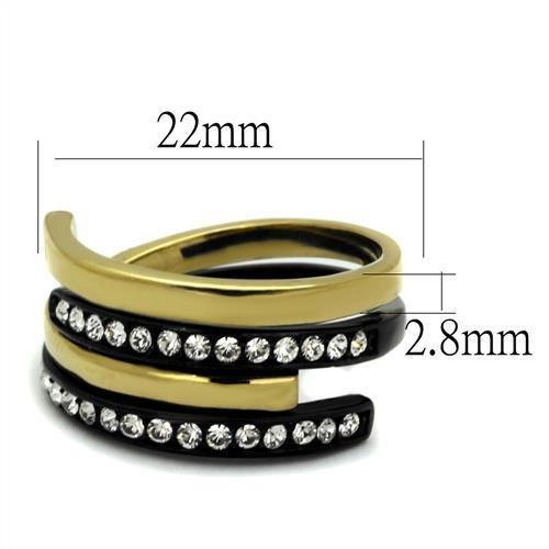 TK2298 - IP Gold+ IP Black (Ion Plating) Stainless Steel Ring with Top Grade Crystal  in Clear - Joyeria Lady