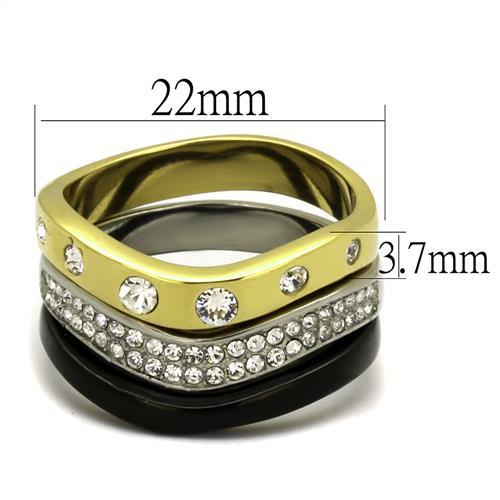 TK2299 - IP Gold+ IP Black (Ion Plating) Stainless Steel Ring with Top Grade Crystal  in Clear - Joyeria Lady