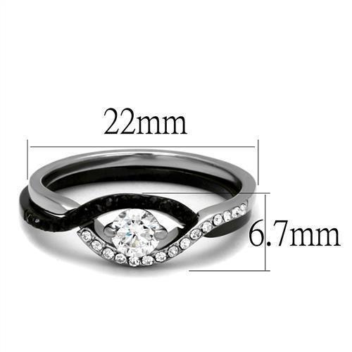 TK2301 - Two-Tone IP Black (Ion Plating) Stainless Steel Ring with AAA Grade CZ  in Clear - Joyeria Lady