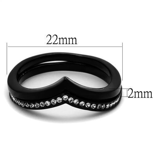TK2302 - IP Black(Ion Plating) Stainless Steel Ring with Top Grade Crystal  in Clear - Joyeria Lady