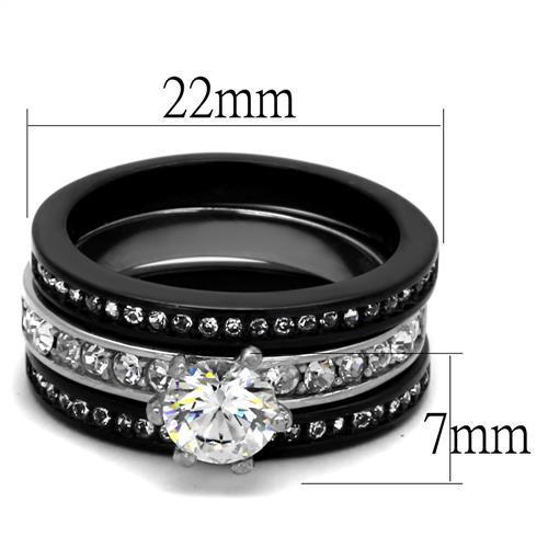 TK2304 - Two-Tone IP Black (Ion Plating) Stainless Steel Ring with AAA Grade CZ  in Clear - Joyeria Lady