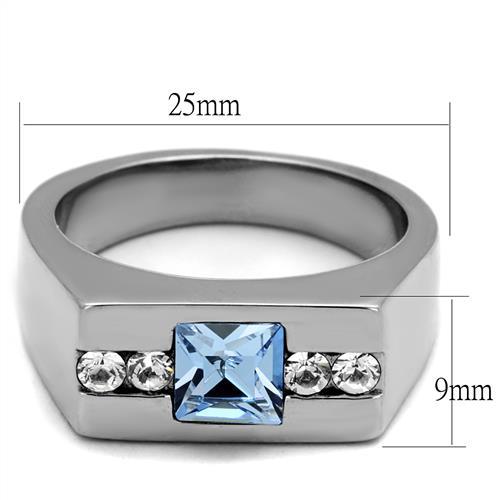TK2307 High polished (no plating) Stainless Steel Ring with Top Grade Crystal in Aquamarine - Joyeria Lady