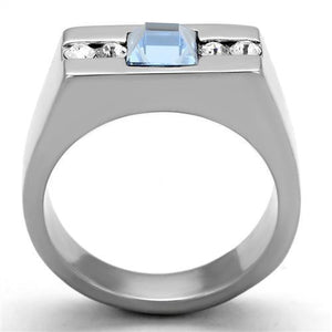 TK2307 High polished (no plating) Stainless Steel Ring with Top Grade Crystal in Aquamarine