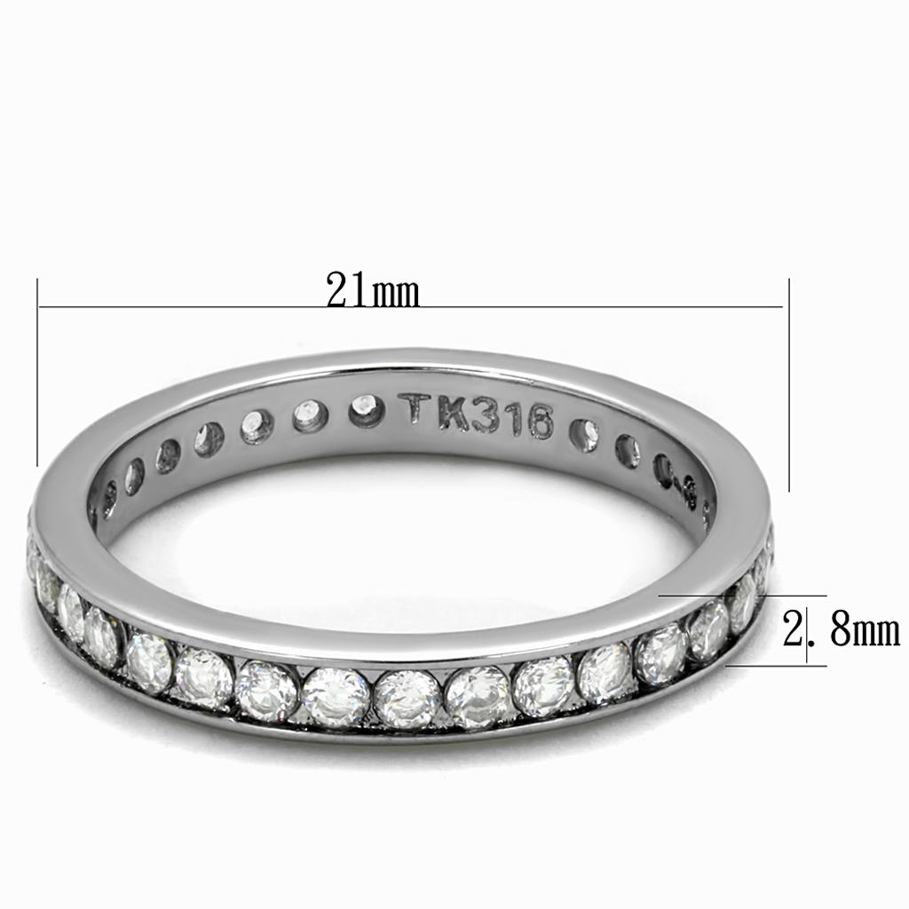 TK2343 - High polished (no plating) Stainless Steel Ring with AAA Grade CZ  in Clear - Joyeria Lady