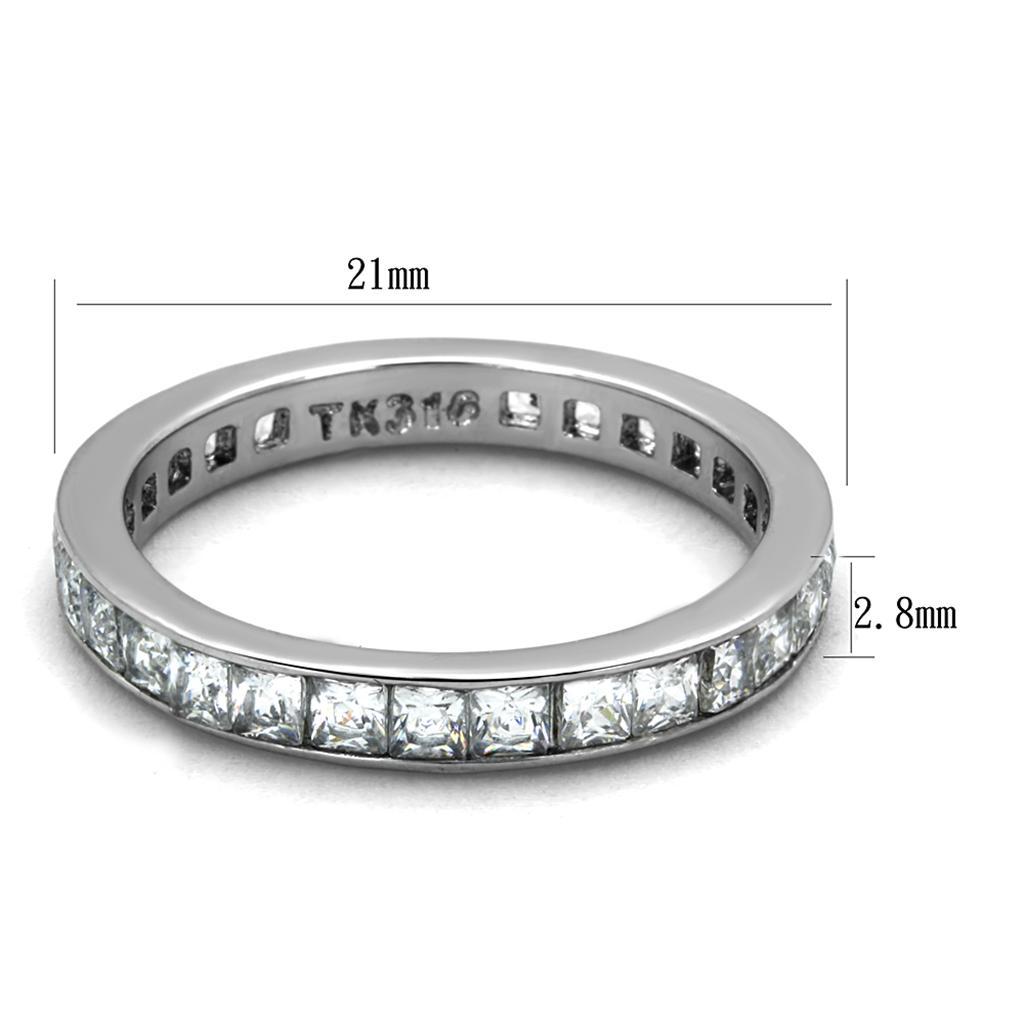 TK2344 - High polished (no plating) Stainless Steel Ring with AAA Grade CZ  in Clear - Joyeria Lady