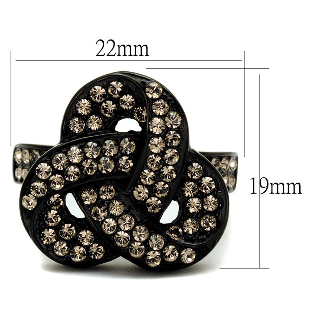 TK2347 - IP Black(Ion Plating) Stainless Steel Ring with Top Grade Crystal  in Light Smoked - Joyeria Lady