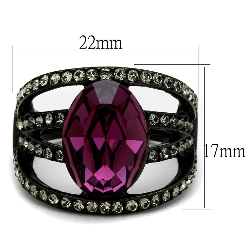 TK2348 - IP Black(Ion Plating) Stainless Steel Ring with Top Grade Crystal  in Amethyst - Joyeria Lady