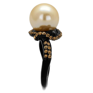 TK2349 - IP Black(Ion Plating) Stainless Steel Ring with Synthetic Pearl in Topaz