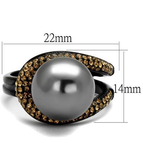 TK2350 - IP Black(Ion Plating) Stainless Steel Ring with Synthetic Pearl in Gray - Joyeria Lady