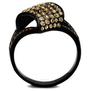 TK2351 - IP Black(Ion Plating) Stainless Steel Ring with Top Grade Crystal  in Smoked Quartz