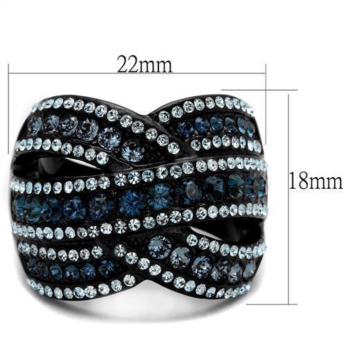 TK2352 - IP Black(Ion Plating) Stainless Steel Ring with Top Grade Crystal  in Montana - Joyeria Lady